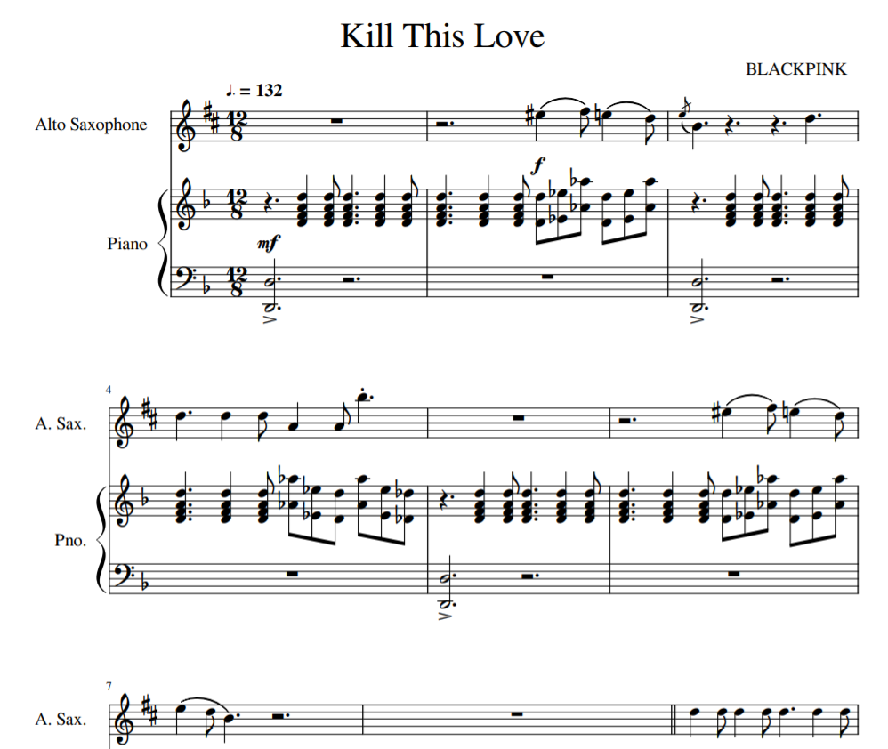 sheet music Kill This Love for Alto Saxophone - Piano